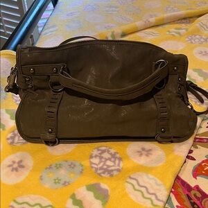 Free People Olive Green Leather Shoulder Bag with Ring Accents